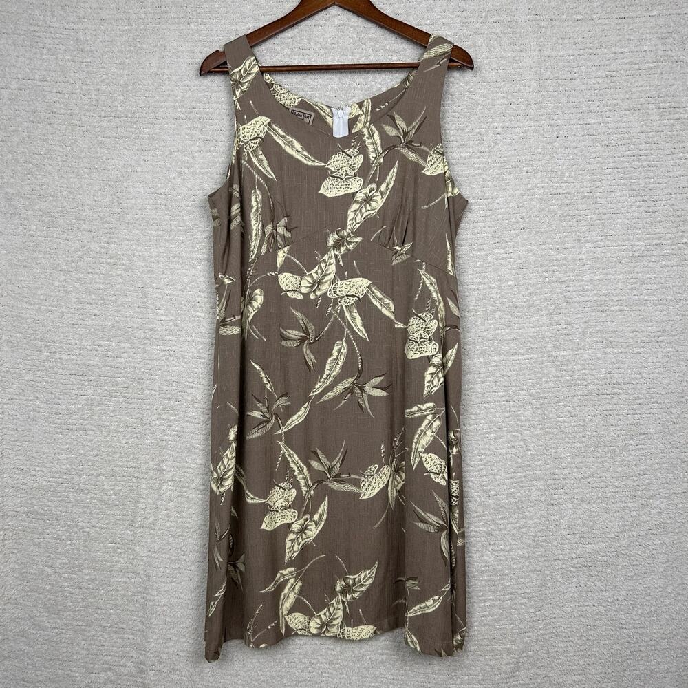 Aloha Hut Hawaii‎ Womens Dress XL Tan Floral Tropical Sleeveless Midi Sheath